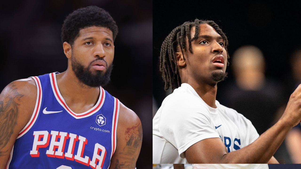 Paul George (L), Tyrese Maxey (R)