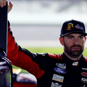 Feb 12, 2025; Daytona Beach, Florida, USA; NASCAR Cup Series driver Corey LaJoie (01) during qualifying for the Daytona 500 at Daytona International Speedway
