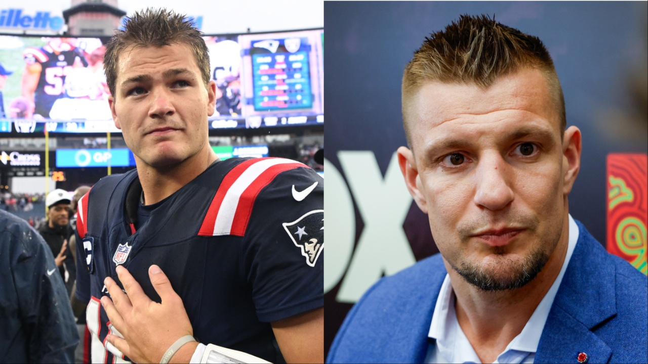 Patriots QB Drake Maye, Rob Gronkowski