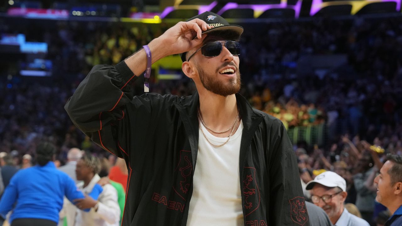 Oklahoma City Thunder Chet Holmgren attends the game between the Dallas Wings and the LA Sparks at the Crypto.com Arena