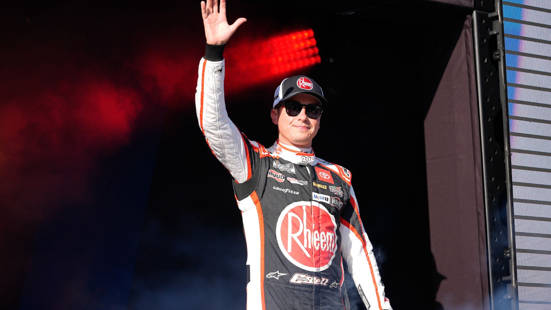 Aug 31, 2025; Darlington, South Carolina, USA; NASCAR Cup Series driver Christopher Bell (20) during the Cookouts Southern 500 at Darlington Raceway