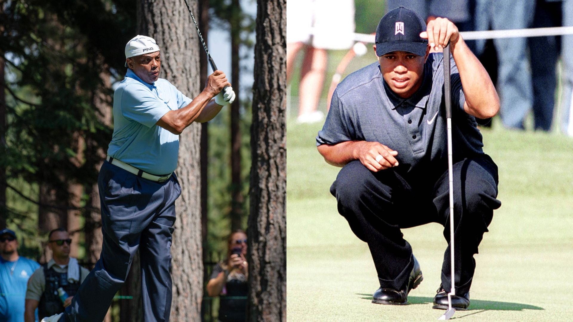 Charles Barkley (L) and Tiger Woods (R)