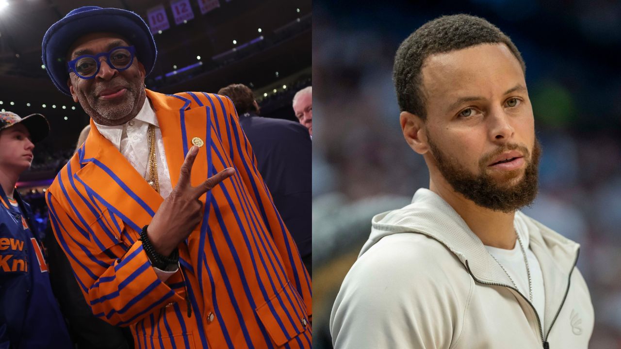 Spike Lee (L), Stephen Curry (R)