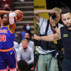 Jonathan Kuminga (L), Stephen Curry (R)
