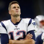 New England Patriots quarterback Tom Brady (12) looks up during the second half against the Detroit Lions at Ford Field.