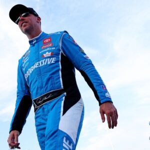 May 18, 2025; North Wilkesboro, North Carolina, USA; NASCAR Cup Series driver Denny Hamlin (11) is introduced before the NASCAR All-Star Open at North Wilkesboro Speedway.