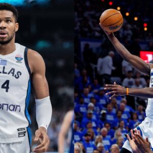 Giannis Antetokounmpo (L), Anthony Edwards (R)