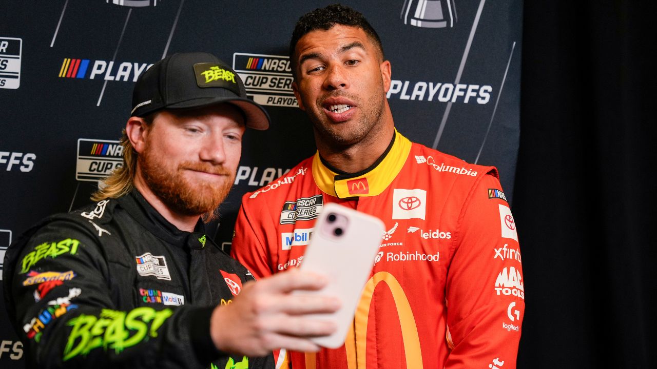 Tyler Reddick and Bubba Wallace during NASCAR Cup Series Playoff Media Day at Charlotte Convention Center.