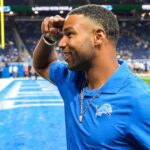 Former Detroit Lions wide receiver Golden Tate waves at fans before a preseason game against Pittsburgh Steelers at Ford Field in Detroit on Saturday, August 24, 2024.