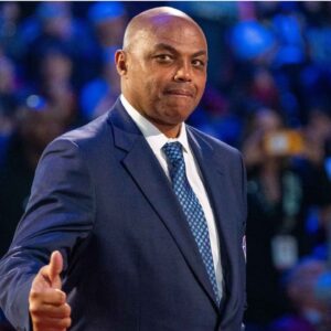 NBA great Charles Barkley is honored for being selected to the NBA 75th Anniversary Team during halftime in the 2022 NBA All-Star Game at Rocket Mortgage FieldHouse