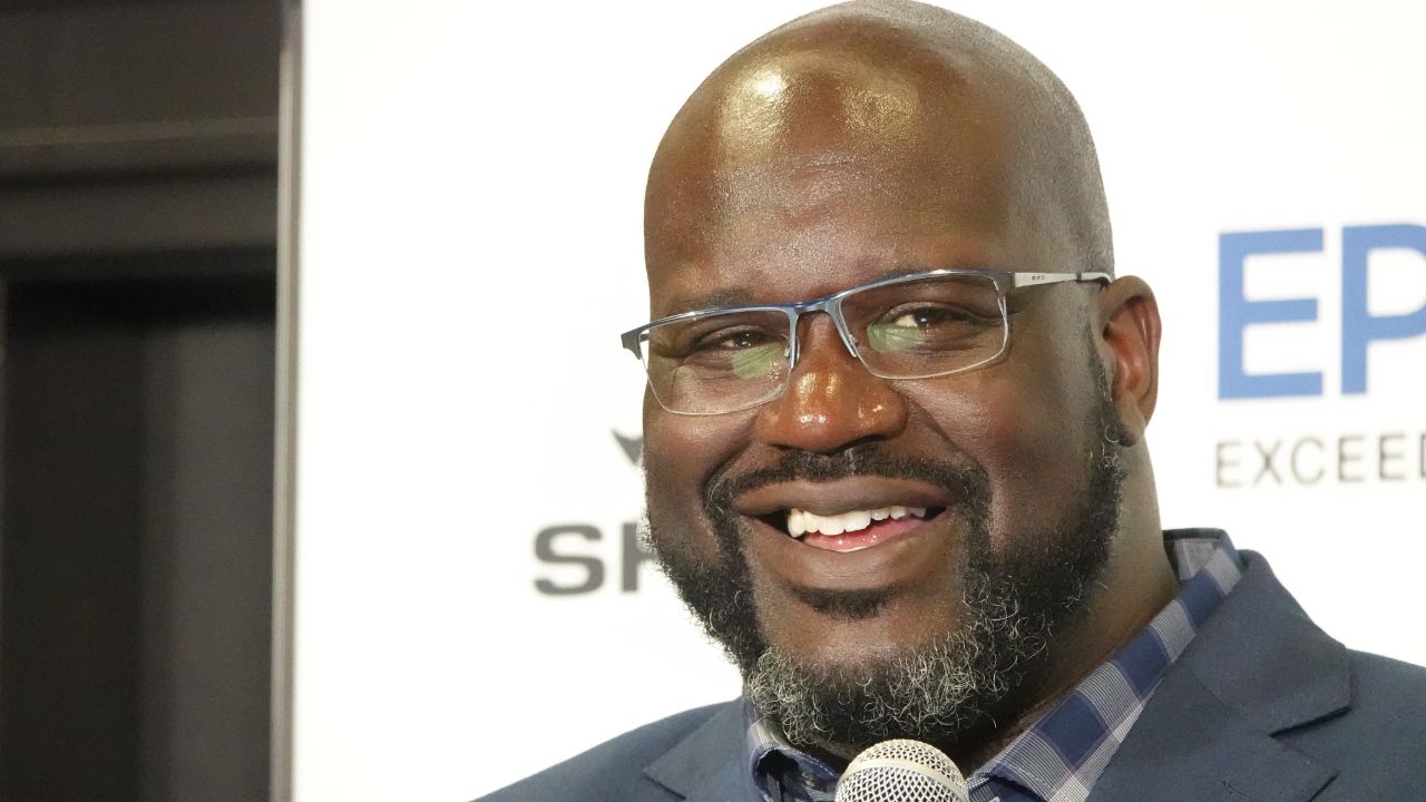 Former basketball pro Shaquille O'Neal at a Los Angeles press conference