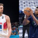 Pau Gasol (L) and Anthony Edwards (R)