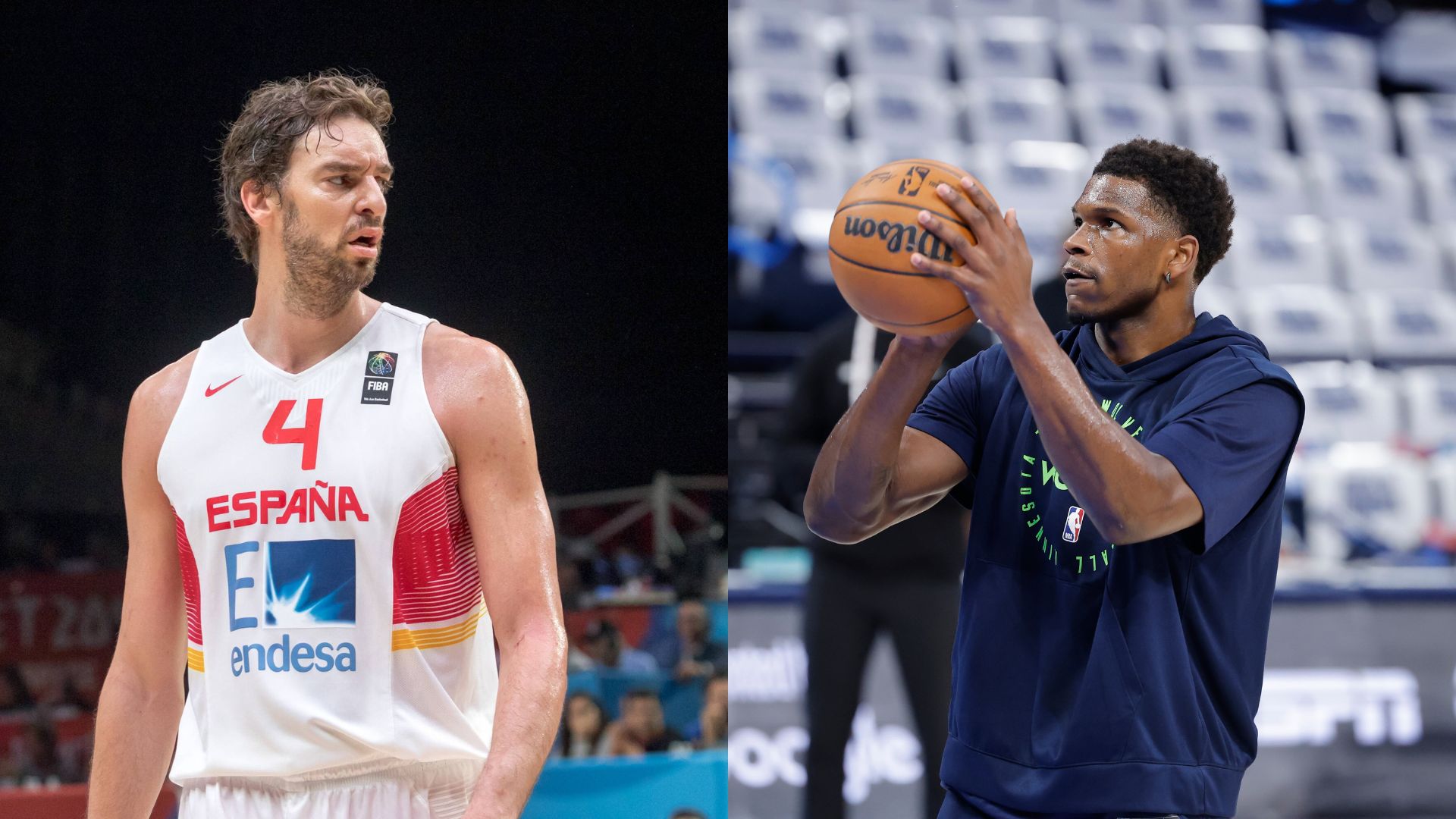 Pau Gasol (L) and Anthony Edwards (R)