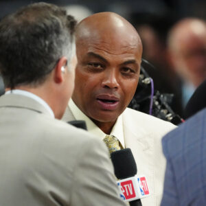 TNT sports analyst Charles Barkley speaks before game two between the Miami Heat and the Denver Nuggets in the 2023 NBA Finals at Ball Arena.