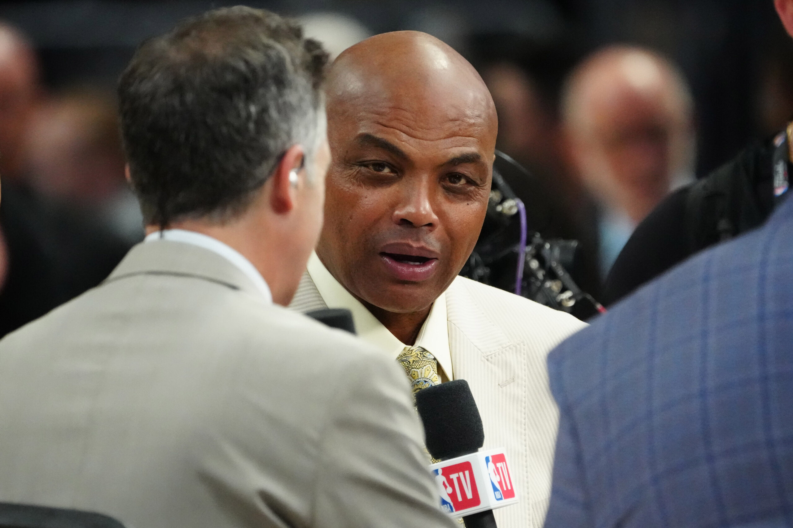 TNT sports analyst Charles Barkley speaks before game two between the Miami Heat and the Denver Nuggets in the 2023 NBA Finals at Ball Arena.