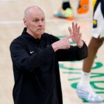 Indiana Pacers head coach Rick Carlisle motions to his team during the fourth quarter against the Oklahoma City Thunder in game five of the 2025 NBA Finals at Paycom Center.
