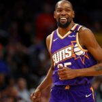 Phoenix Suns forward Kevin Durant (35) celebrates after a play during the fourth quarter against the Milwaukee Bucks at Footprint Center.