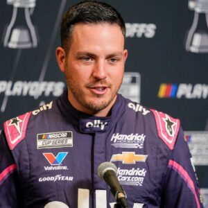 Alex Bowman answers questions from the media during NASCAR Cup Series Playoff Media Day at Charlotte Convention Center.