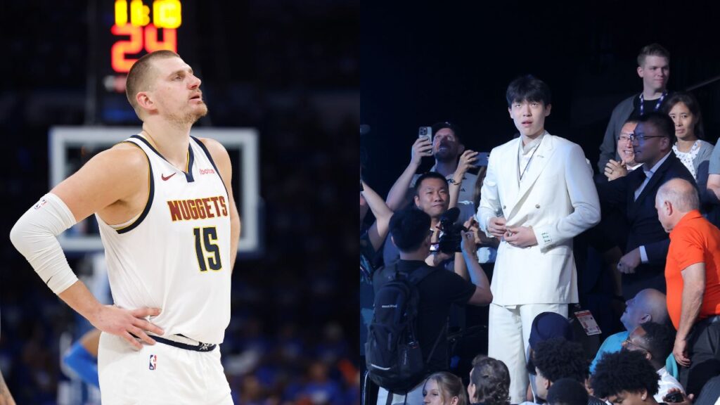 Nikola Jokic(L) and Yang Hansen(R)