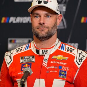 Aug 27, 2025; Charlotte, NC, USA; Shane van Gisbergen answers questions from the media during NASCAR Cup Series Playoff Media Day at Charlotte Convention Center