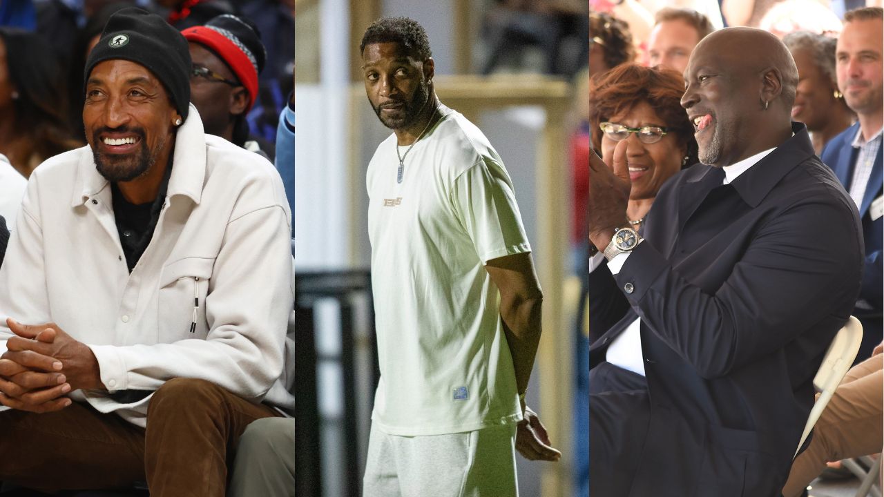 Scottie Pippen(L), Tracy McGrady(Center), Michael Jordan(R)