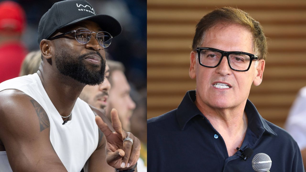 Dwyane Wade (L), Mark Cuban (R)
