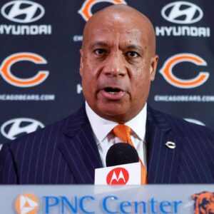 New Chicago Bears president and CEO Kevin Warren speaks during the press conference at Halas Hall.