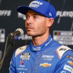 Kyle Larson answers questions from the media during NASCAR Cup Series Playoff Media Day at Charlotte Convention Center.
