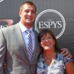 Rob Gronkowski and mom Robin arrive for the 2015 ESPY's award show at Nokia Theater.