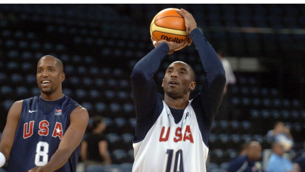 Jul 30, 2008; Macao, CHINA; USA guard Kobe Bryant (10) and Michael Redd (8) during the training session of the USA mens basketballl team for the coming Olympic Games.