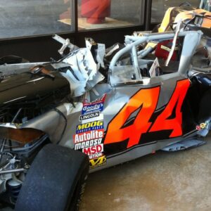 The car which Mike Harmon destroyed during practice at the Bristol Motor Speedway for the 2002 Food City 250 in the then known NASCAR Busch series.