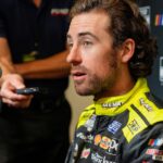 Aug 27, 2025; Charlotte, NC, USA; Ryan Blaney answers questions from the media during NASCAR Cup Series Playoff Media Day at Charlotte Convention Center