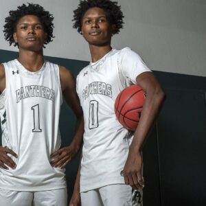 March 12, 2021, Fort Lauderdale, FL, United States: Amen, left, and Ausar Thompson of Pine Crest are the South Florida Sun Sentinel Broward County boys basketball Players of the Year