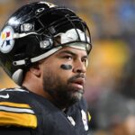 Pittsburgh Steelers defensive end Cam Heyward watches the game against the Tennessee Titans during the second quarter at Acrisure Stadium.