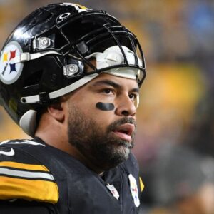 Pittsburgh Steelers defensive end Cam Heyward watches the game against the Tennessee Titans during the second quarter at Acrisure Stadium.