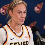 Indiana Fever guard Sophie Cunningham (8) during the postgame press conference