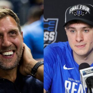 Dirk Nowitzki (L), Cooper Flagg (R)