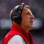 New England Patriots head coach Mike Vrabel during the first quarter at Gillette Stadium.