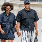 Russel Westbrook and his wife Nina Exiting the Mens Spring Summer 2023 Louis Vuitton fashion show at cour Carrée du Louvre in Paris, France