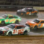 NASCAR Cup Series driver Harrison Burton (21) and driver AJ Allmendinger (16) and driver Josh Berry (9) and driver Brad Keselowski (6) at the Bristol Motor Speedway Dirt Course.
