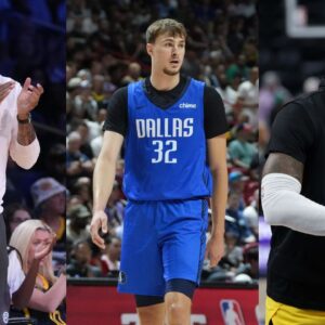 Matt Barnes(L), Cooper Flagg(Center), and LeBron James(R)