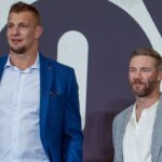 Fox NFL analyst Rob Gronkowski and kickoff analyst Julian Edelman during a Fox Sports media party in advance of Super Bowl LIX at Convention Center.