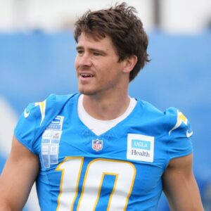 Los Angeles Chargers quarterback Justin Herbert (10) at training camp at The Bolt.