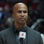ESPN analyst Richard Jefferson before the 2023 NBA All Star celebrity game at Huntsman Center.