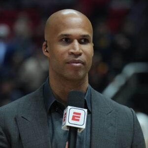 ESPN analyst Richard Jefferson before the 2023 NBA All Star celebrity game at Huntsman Center.