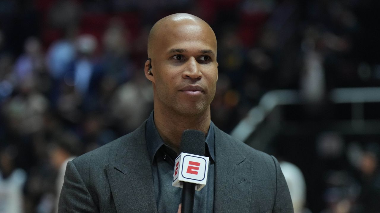 ESPN analyst Richard Jefferson before the 2023 NBA All Star celebrity game at Huntsman Center.