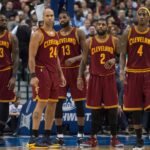 Jan 30, 2017; Dallas, TX, USA; Cleveland Cavaliers forward LeBron James (23) and forward Richard Jefferson (24) and center Tristan Thompson (13) and guard Kyrie Irving (2) and guard Iman Shumpert (4)