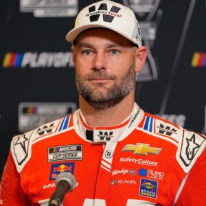 Shane van Gisbergen answers questions from the media during NASCAR Cup Series Playoff Media Day at Charlotte Convention Center.