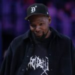 Kevin Durant attends the game between the Golden State Valkyries and the LA Sparks at Crypto.com Arena.