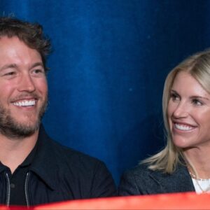 Mathew and Kelly Stafford share a laugh during speeches for the ribbon cutting of the Kelly and Matthew Stafford and Friends Education Center at the S.A.Y Detroit Play Center in Detroit on Monday, April 1, 2024.